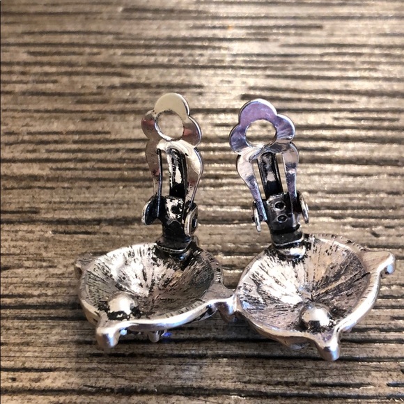 Vintage Round Clip Earrings with Rhinestone Center - Picture 7 of 12